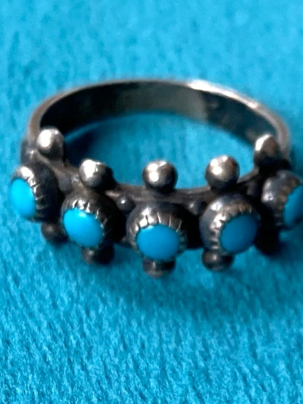 Vintage Zuni Petit Point Turquoise and Sterling Ring - Picture 4 of 4